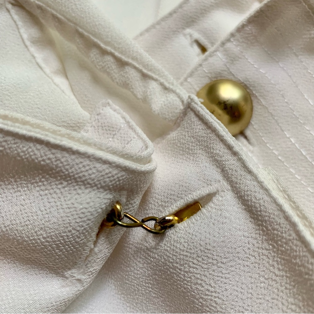 v i n t a g e :: Elegant Pleated Pinstripe Cufflink Satin Blouse - Picture 6 of 13